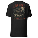 LiveMoreTV Transylvania Tee — Black Heather — back view