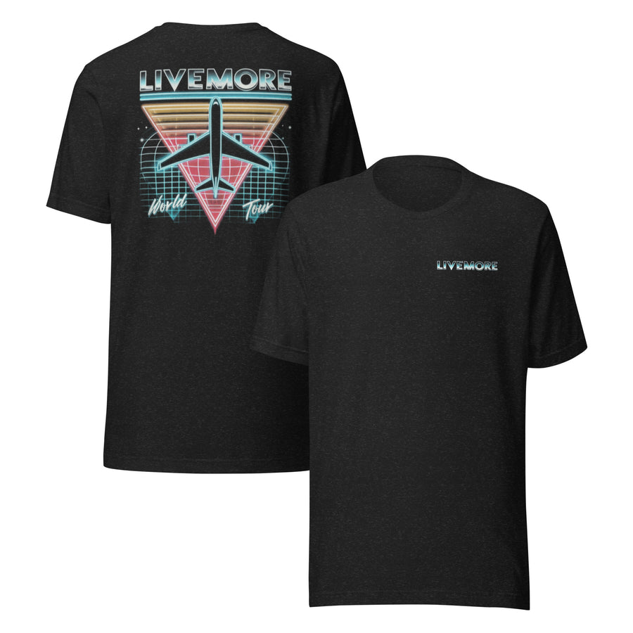 Neon Flight Tee in black heather front and back view