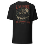 LiveMoreTV Transylvania Tee — Vintage Black — back view