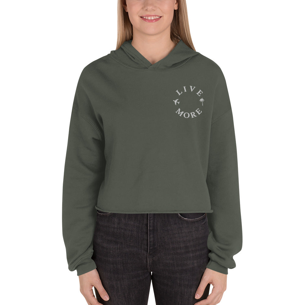Embroidered Live More Palms & Planes Crop Hoodie - Live More