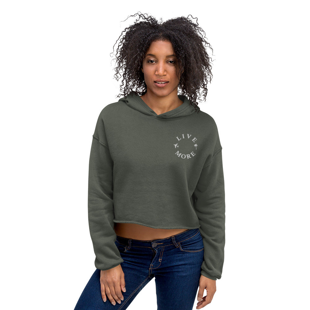 Embroidered Live More Palms & Planes Crop Hoodie - Live More